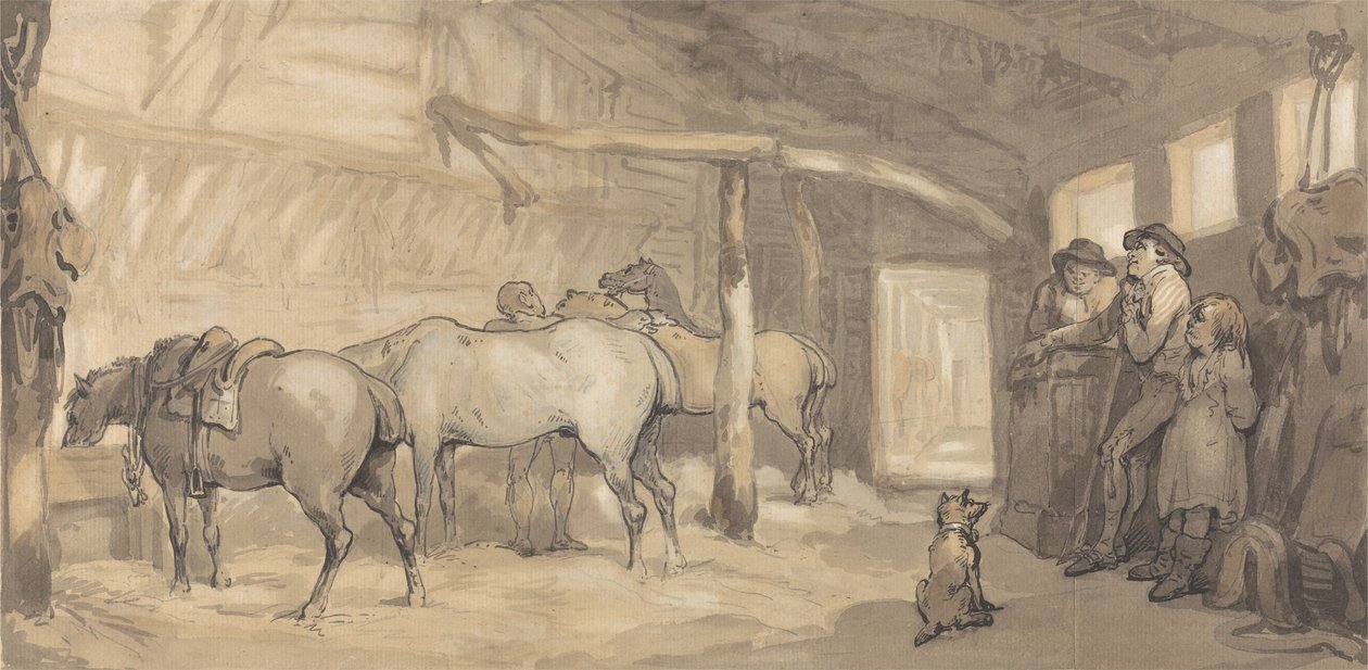 Egy fogadó istállója, 1790 körül (grafit és toll, tinta és akvarell papíron) alkotó: Thomas Rowlandson