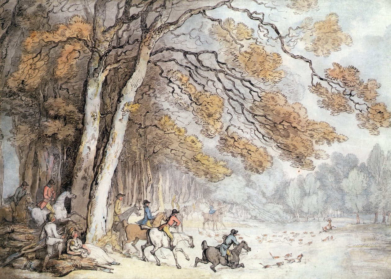 A szarvasvadászat (toll és akvarell papíron) alkotó: Thomas Rowlandson