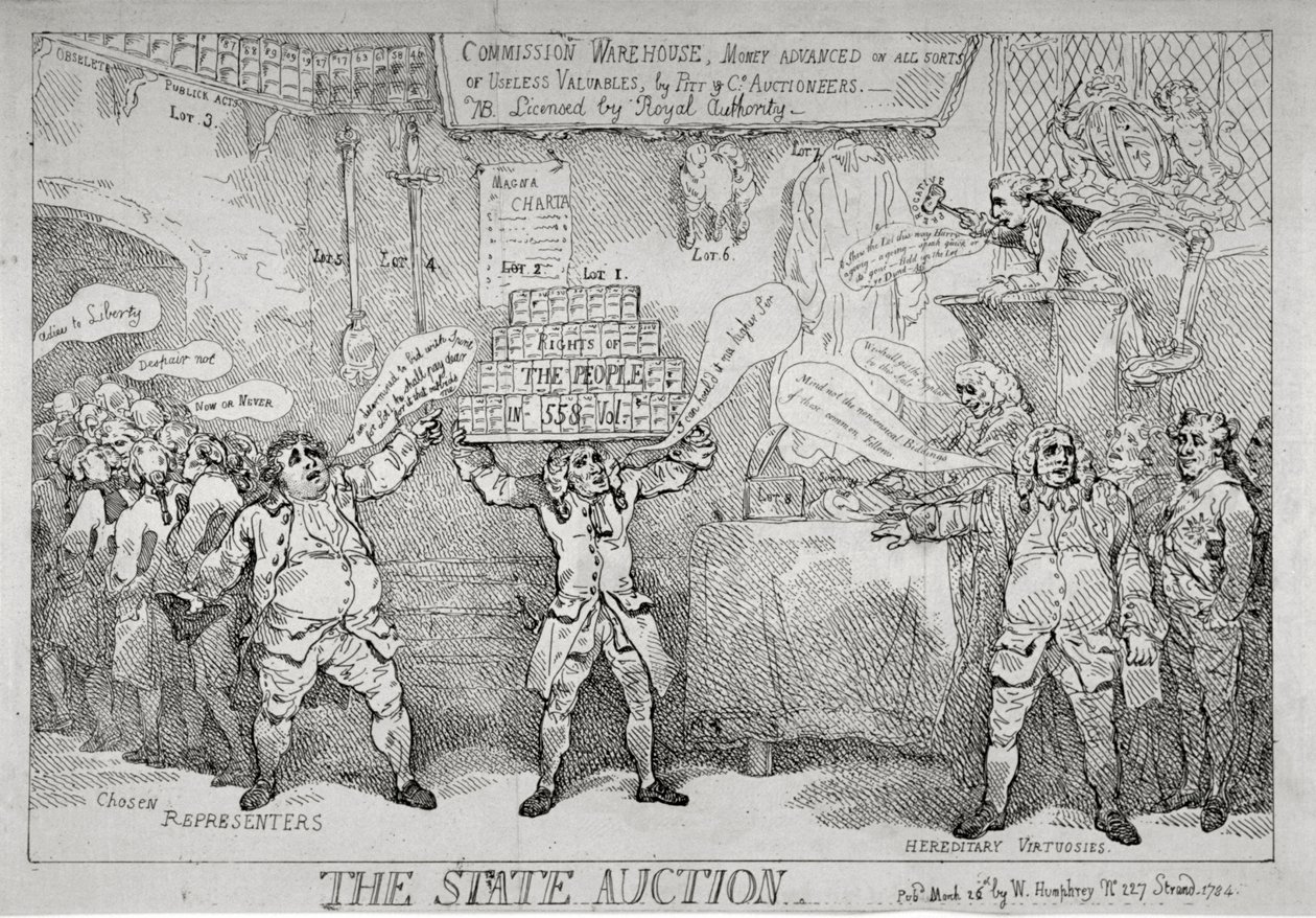 "Az állami aukció", 1784 alkotó: Thomas Rowlandson