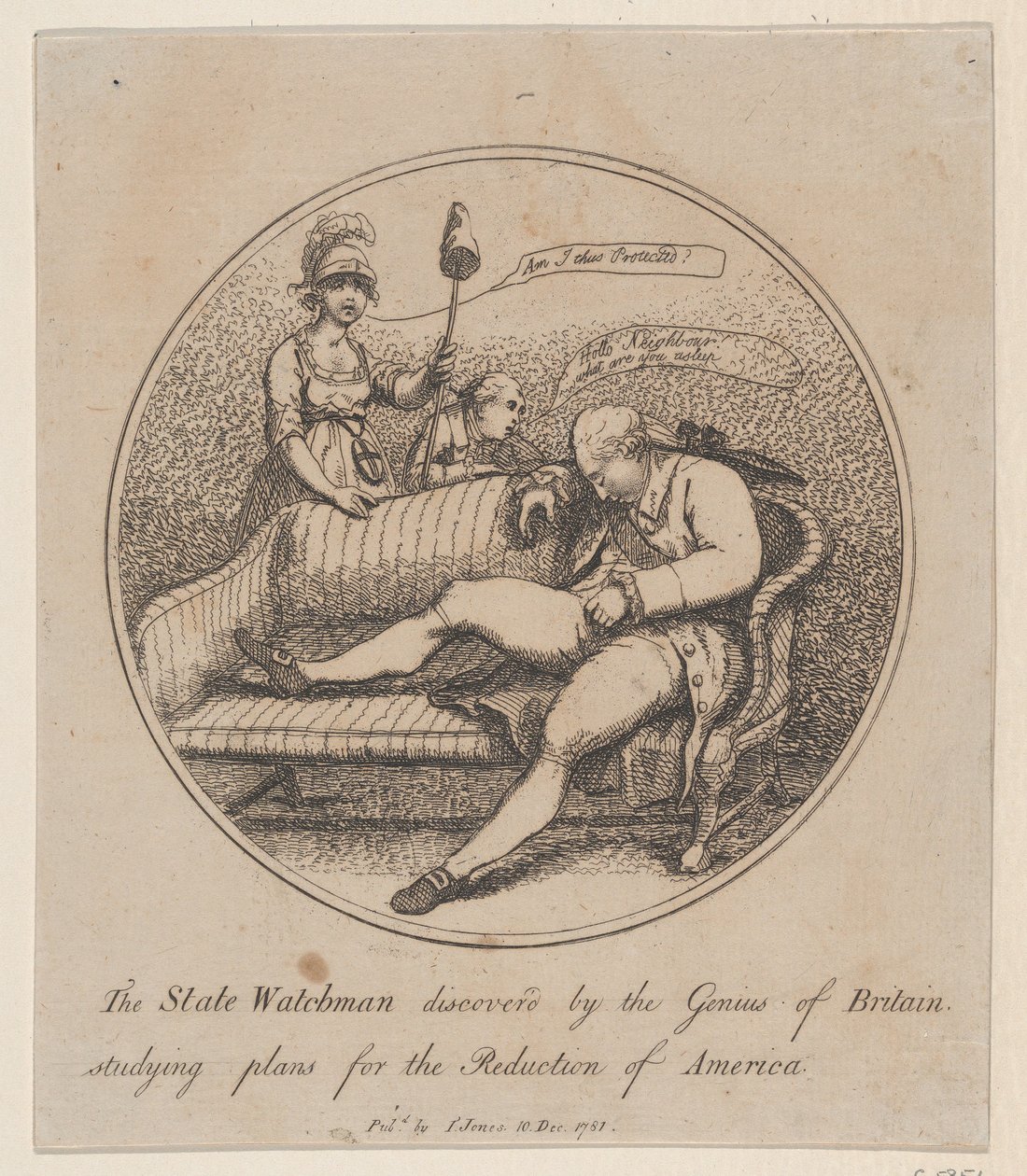 Az Állami Őrző, akit a Genius of Britain felfedezett, a... terveit tanulmányozza, 1781. december 10. alkotó: Thomas Rowlandson
