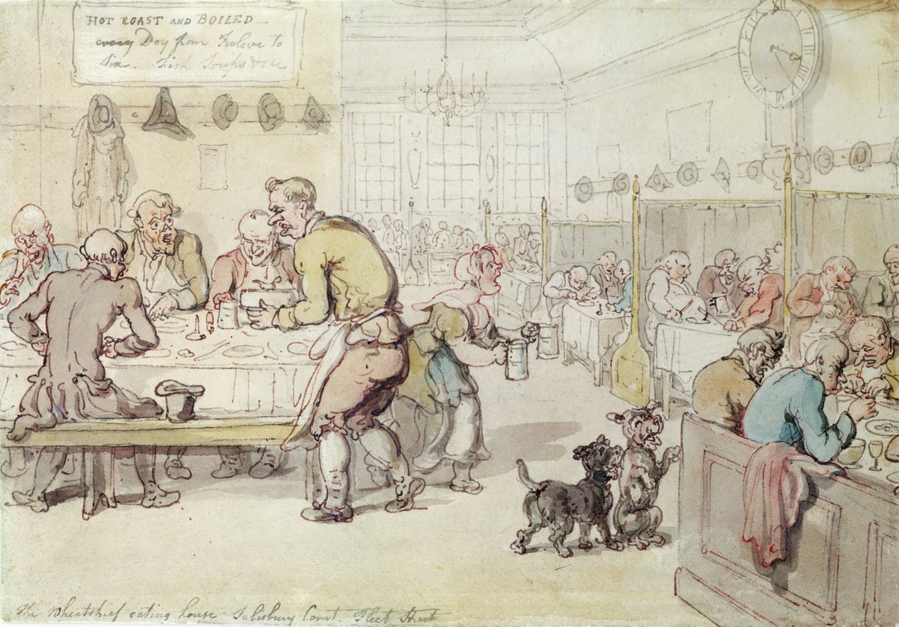 The Wheatshief Eating House, Salisbury Court, Fleet Street (tinta és wc, papír) alkotó: Thomas Rowlandson