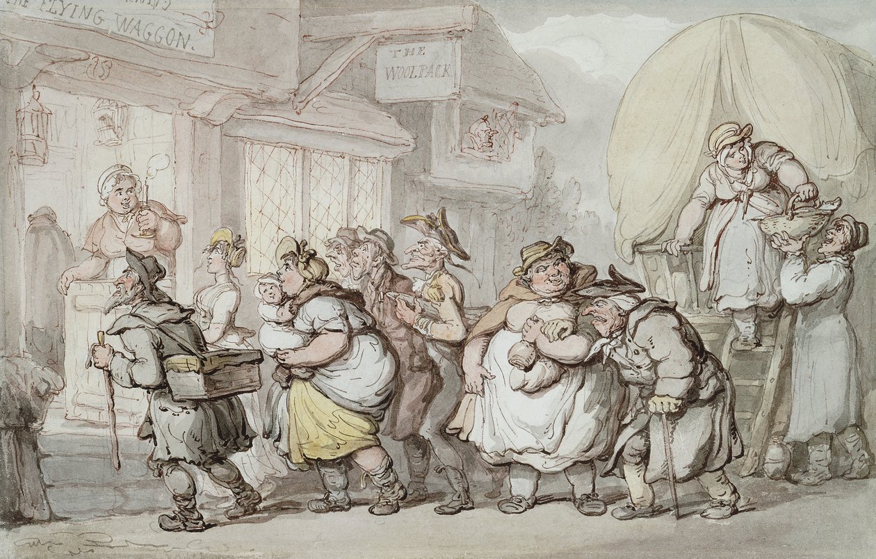 The Woolpack Inn: A "The Flying Waggon" érkezése, alkotó: Thomas Rowlandson