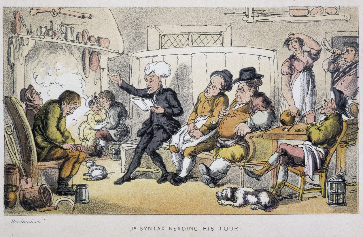 Az orvos ébredéskor olvas - a "" Doctor Syntax három körútján: a festői vigasz és feleség keresésében" William Combe, ill. Rowlandson alkotó: Thomas Rowlandson