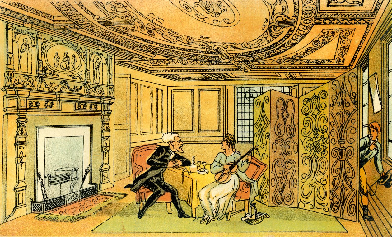 "Dr. Syntax látogatása a reményteljes özvegynél" alkotó: Thomas Rowlandson