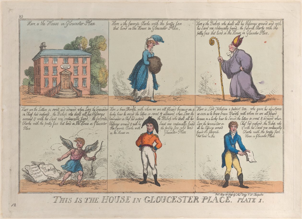 Ez a ház a Gloucester Place-ben, 1. tábla, 1809. május 26., 1809. május 26. alkotó: Thomas Rowlandson