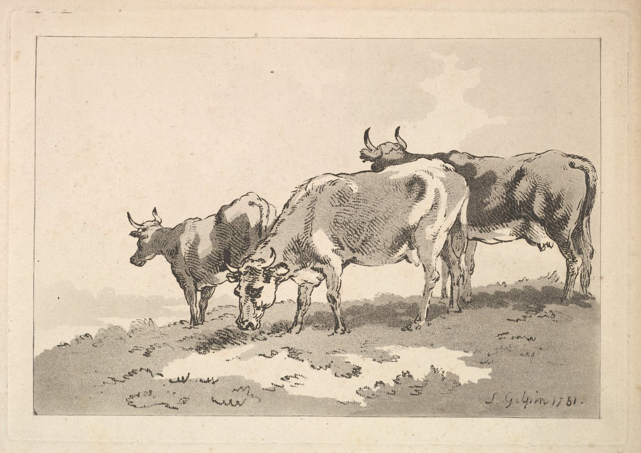 Három tehén áll egy mező gerincén, 1784-87. alkotó: Thomas Rowlandson