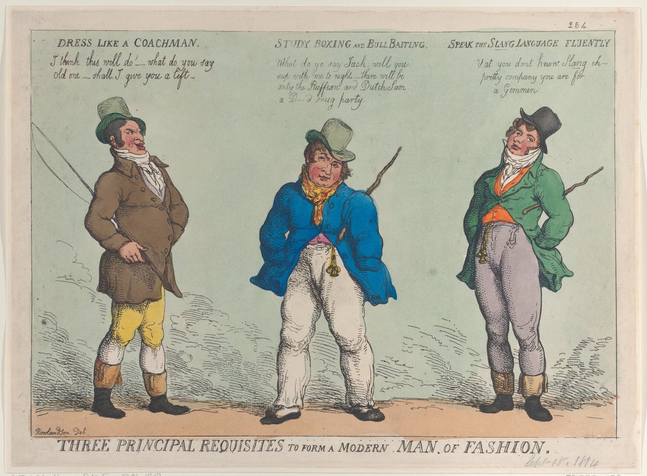 Három fő feltétel a modern divatember kialakulásához, 1814. szeptember 15., 1814. szeptember 15. alkotó: Thomas Rowlandson