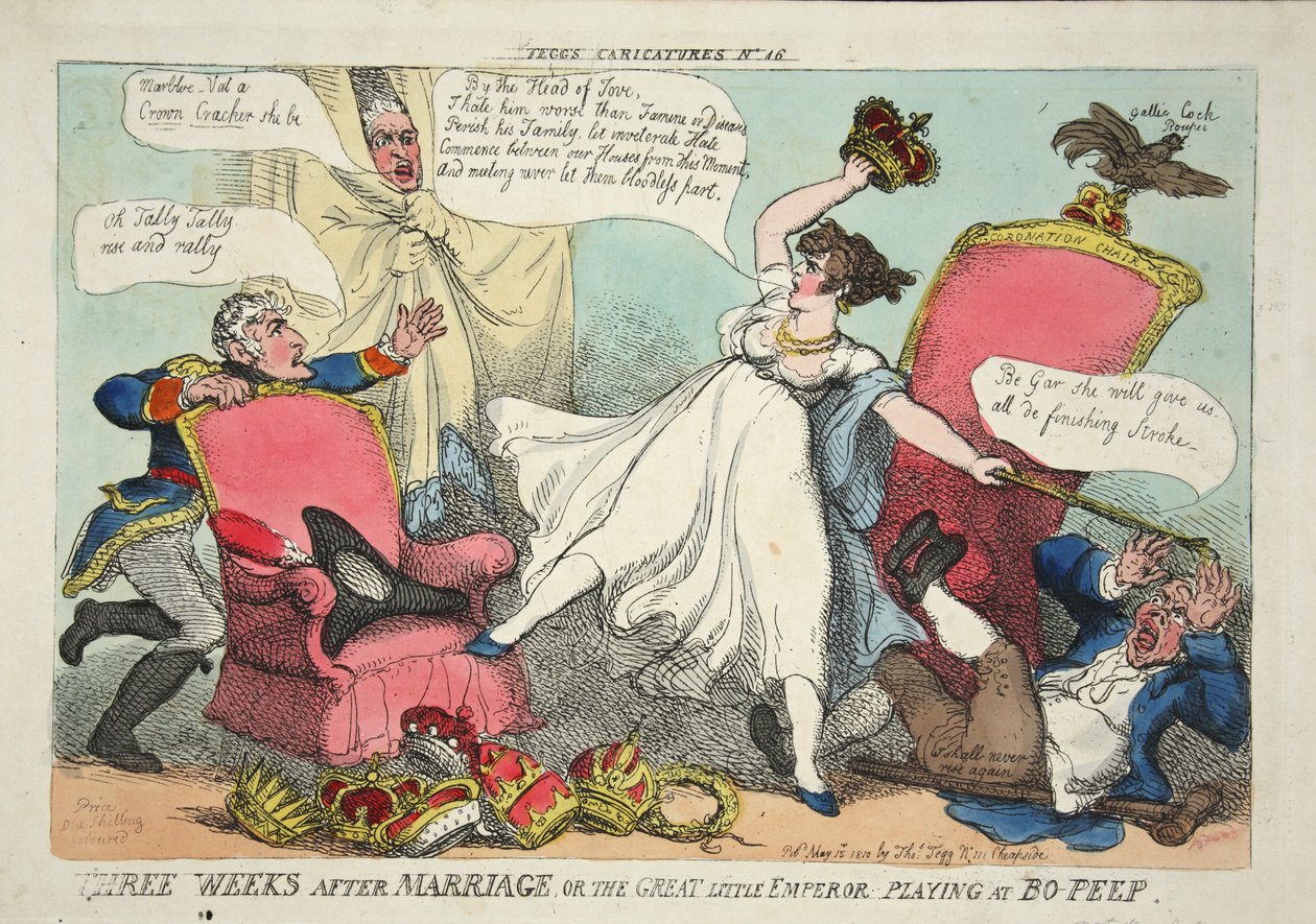 Három héttel a házasság után, avagy a nagy kis császár, aki Bo-Peep-et játszik, kocsma. 1810 (kézzel színezett metszet) alkotó: Thomas Rowlandson