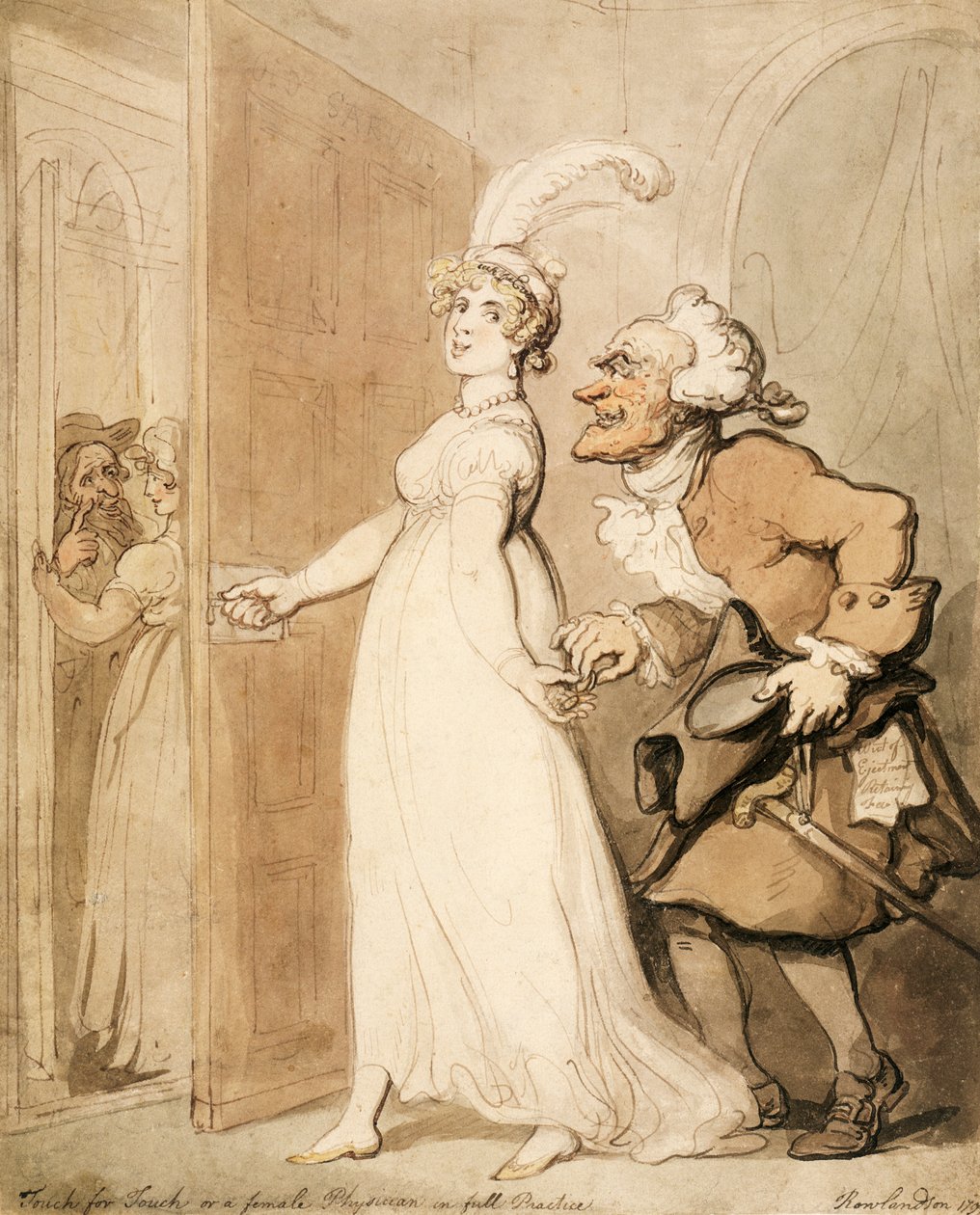 „Touch for Touch, vagy egy női orvos teljes gyakorlatban”, 1790-es évek alkotó: Thomas Rowlandson