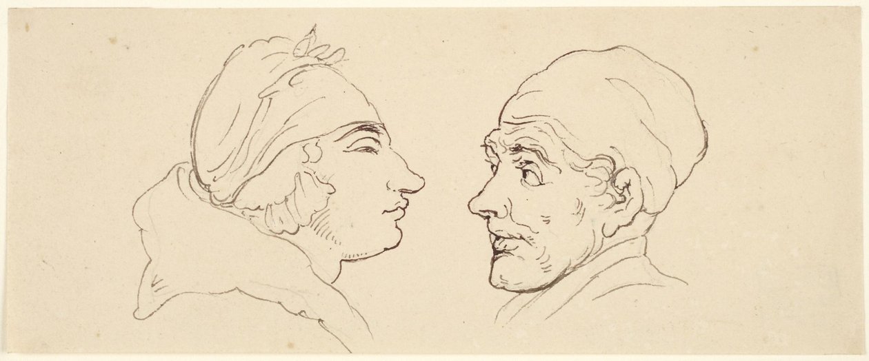 Két karikatúra: férfi és nő alkotó: Thomas Rowlandson