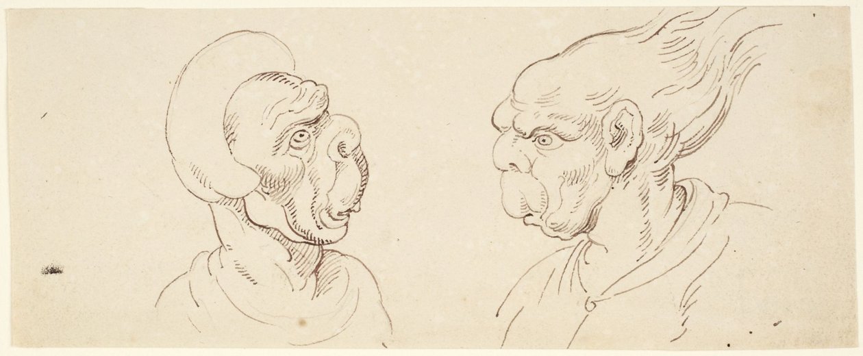 Két karikatúra: férfi fejek alkotó: Thomas Rowlandson