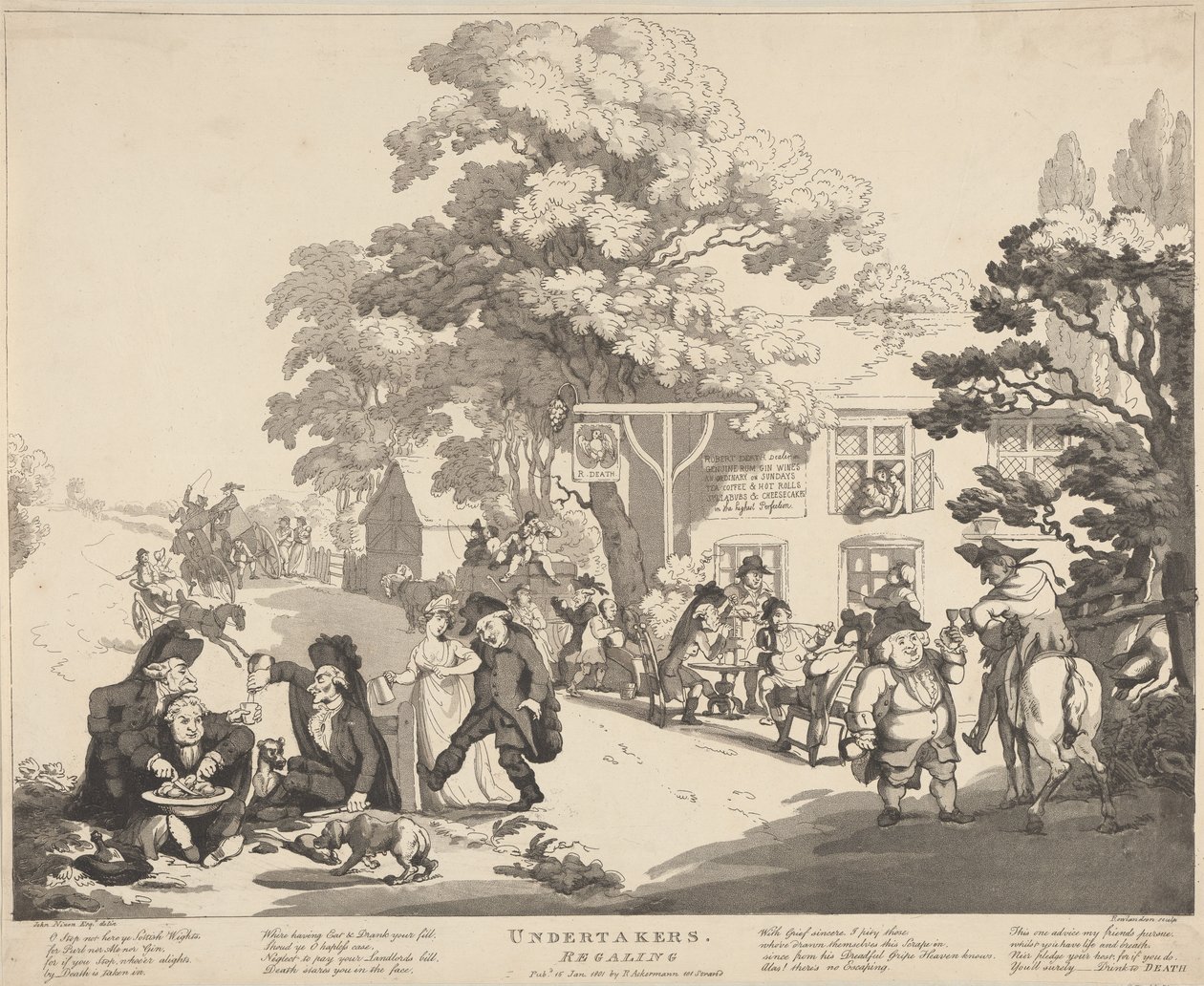 A temetkezési vállalkozók szórakoztatják a vendégeket alkotó: Thomas Rowlandson