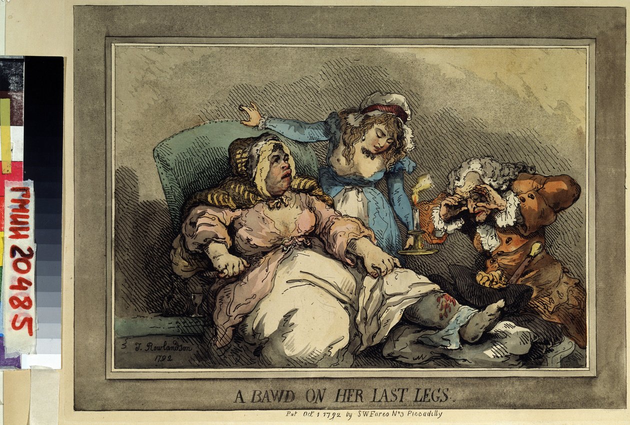 Egy bordélytulajdonos az utolsó lábán (A bowd on her last legs) Thomas Rowlandson (1756-1827) rajza. Színes rézkarc, 27,4 x 37 cm alkotó: Thomas Rowlandson