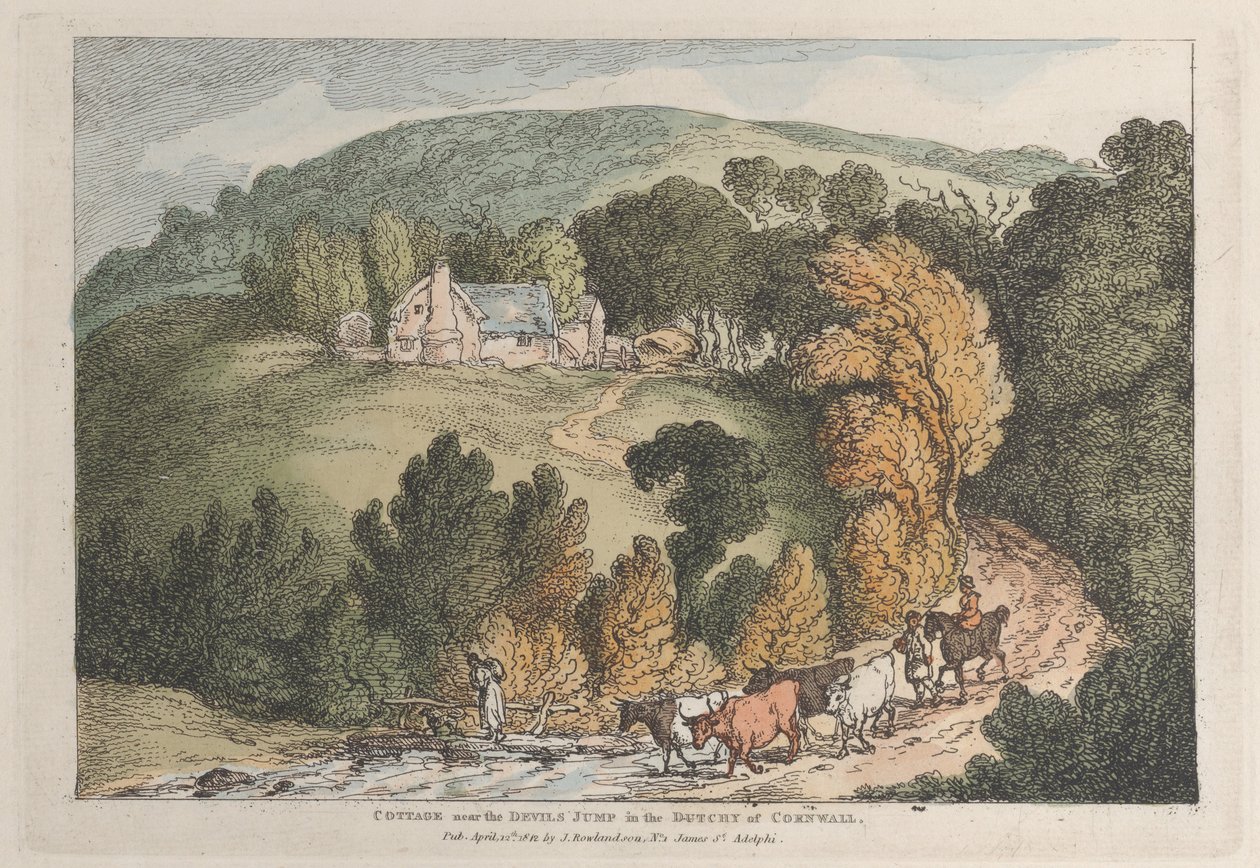 Kilátás a St. Cue-i templomra és falura, Cornwall alkotó: Thomas Rowlandson