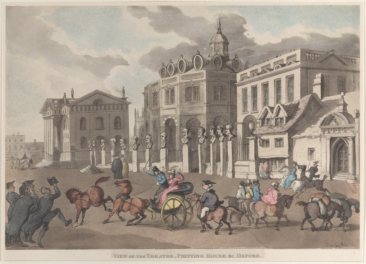 Kilátás a színházra, nyomdára stb. Oxford, 1810., 1810. alkotó: Thomas Rowlandson