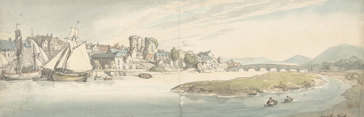 Kilátás a városra a Carwitham-folyón, 1775-1827. alkotó: Thomas Rowlandson