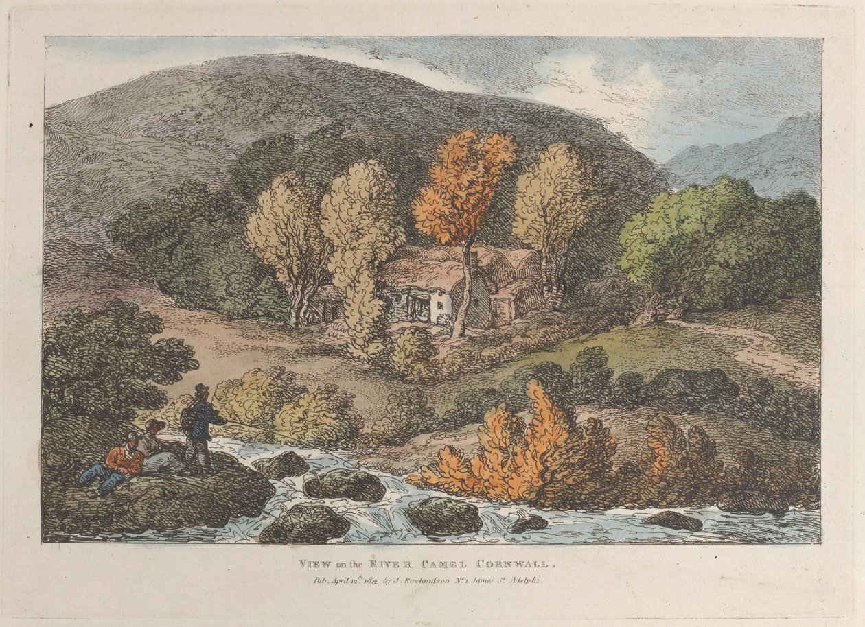 Kilátás a Camel folyóra, Cornwall, a Views in Cornwallból, 1812. április 12., 1812. április 12. alkotó: Thomas Rowlandson
