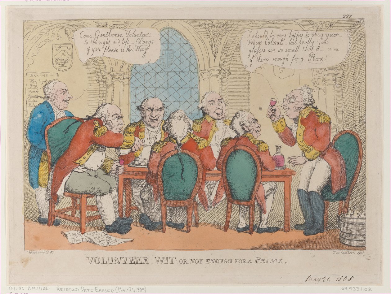 Önkéntes okosság vagy nem elég egy miniszterelnökhöz, 1808. május 21., 1808. május 21. alkotó: Thomas Rowlandson