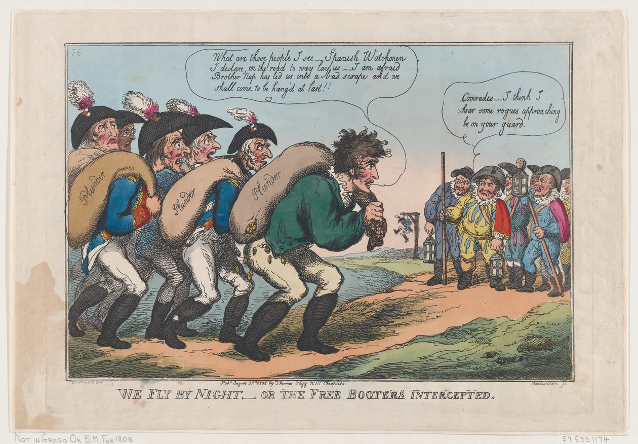 We Fly By Night, Or The Free Booters Intercepted, 1808. augusztus 27., 1808. augusztus 27. alkotó: Thomas Rowlandson