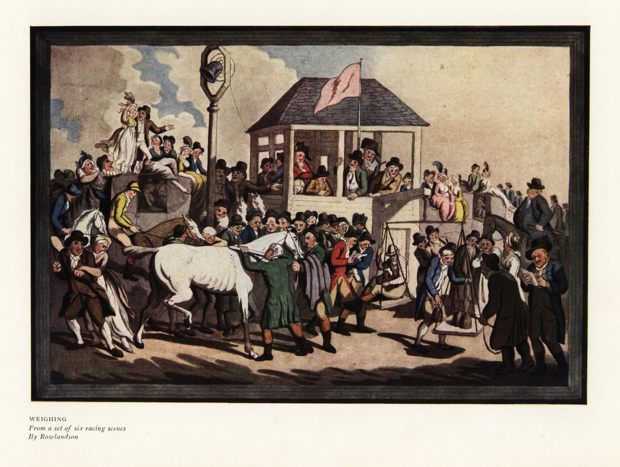 Egy zsoké mérlegelése egy versenypályán alkotó: Thomas Rowlandson