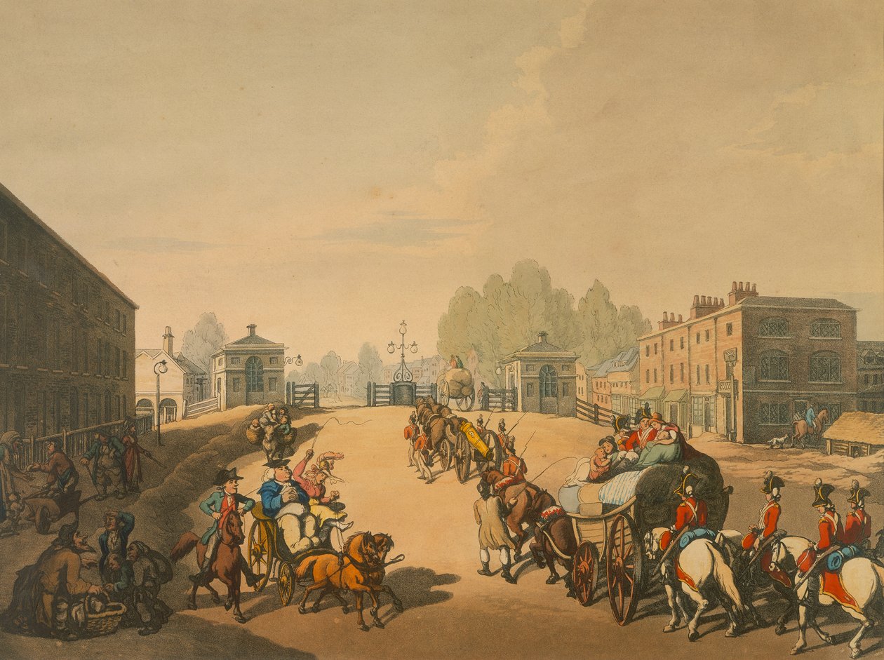 Whitechapel Turnpike, London, 1798 alkotó: Thomas Rowlandson