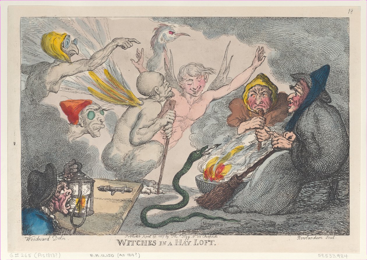Boszorkányok egy szénás padláson, 1807. április 29., 1807. április 29. alkotó: Thomas Rowlandson