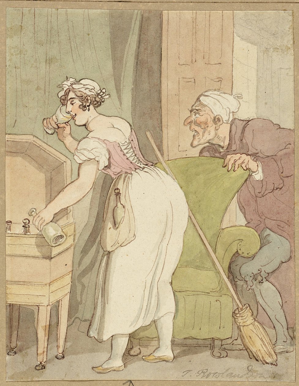Elkaptak egy nőt italt lopni alkotó: Thomas Rowlandson