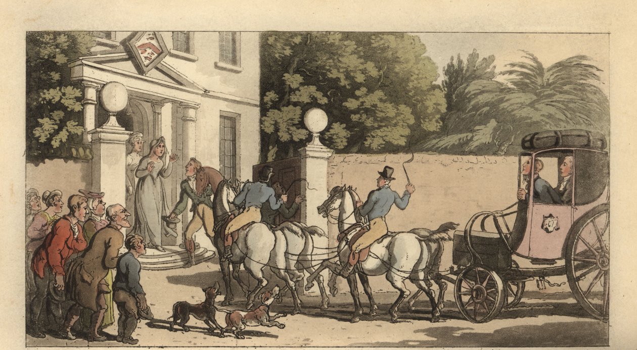 Fiatal angol úriember hazaérkezik a Grand Tour után alkotó: Thomas Rowlandson