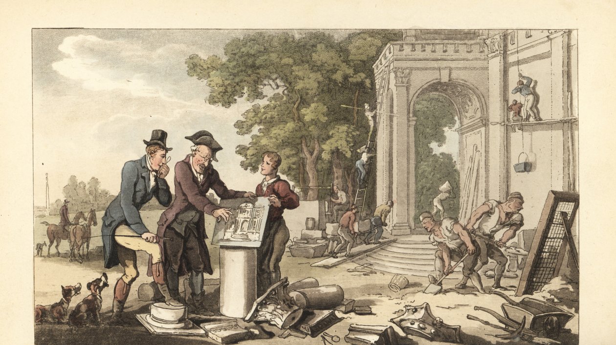 Fiatal angol úriember impozáns otthont épít alkotó: Thomas Rowlandson