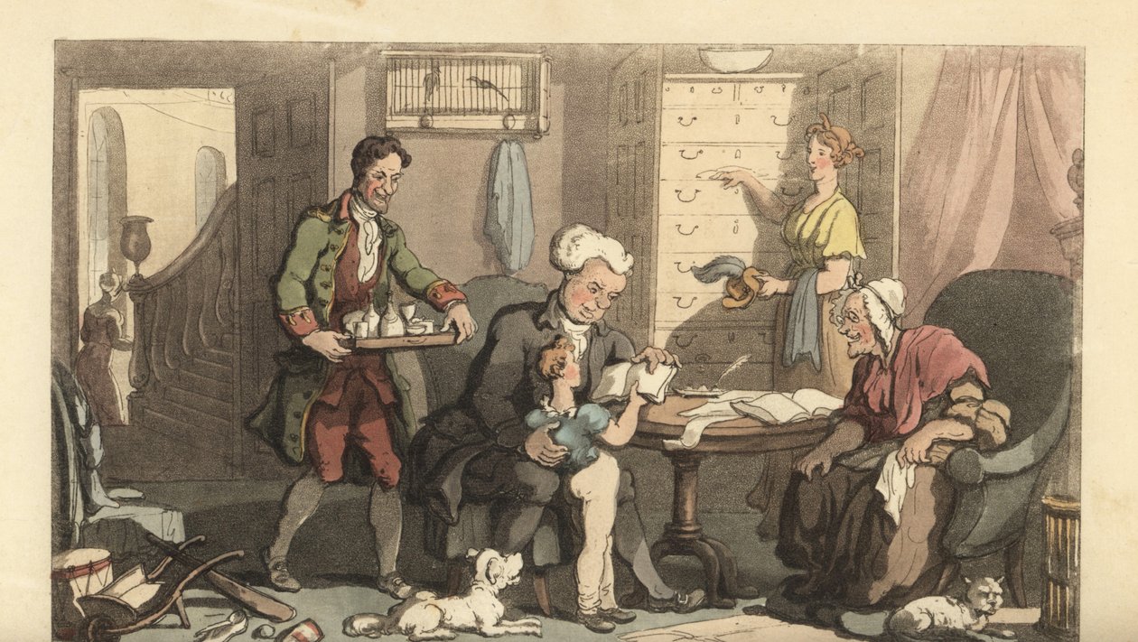 Fiatal fiú órákon egy oktatóval és a nagymamával alkotó: Thomas Rowlandson