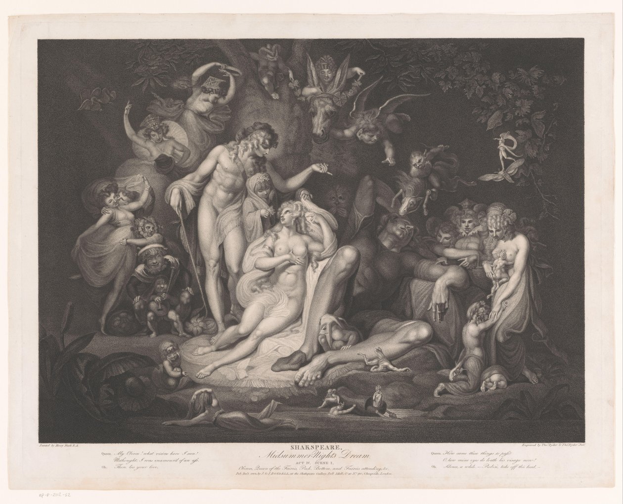 Titánia ébredése Shakspeare, Szentiváné – Éjszakai álom (cím a tárgyon) Nyomatok Boydell Shakespeare Galériájának festményei után (sorozat címe) Shakspeare Galéria (sorozat címe az objektumon) alkotó: Thomas Ryder (I)
