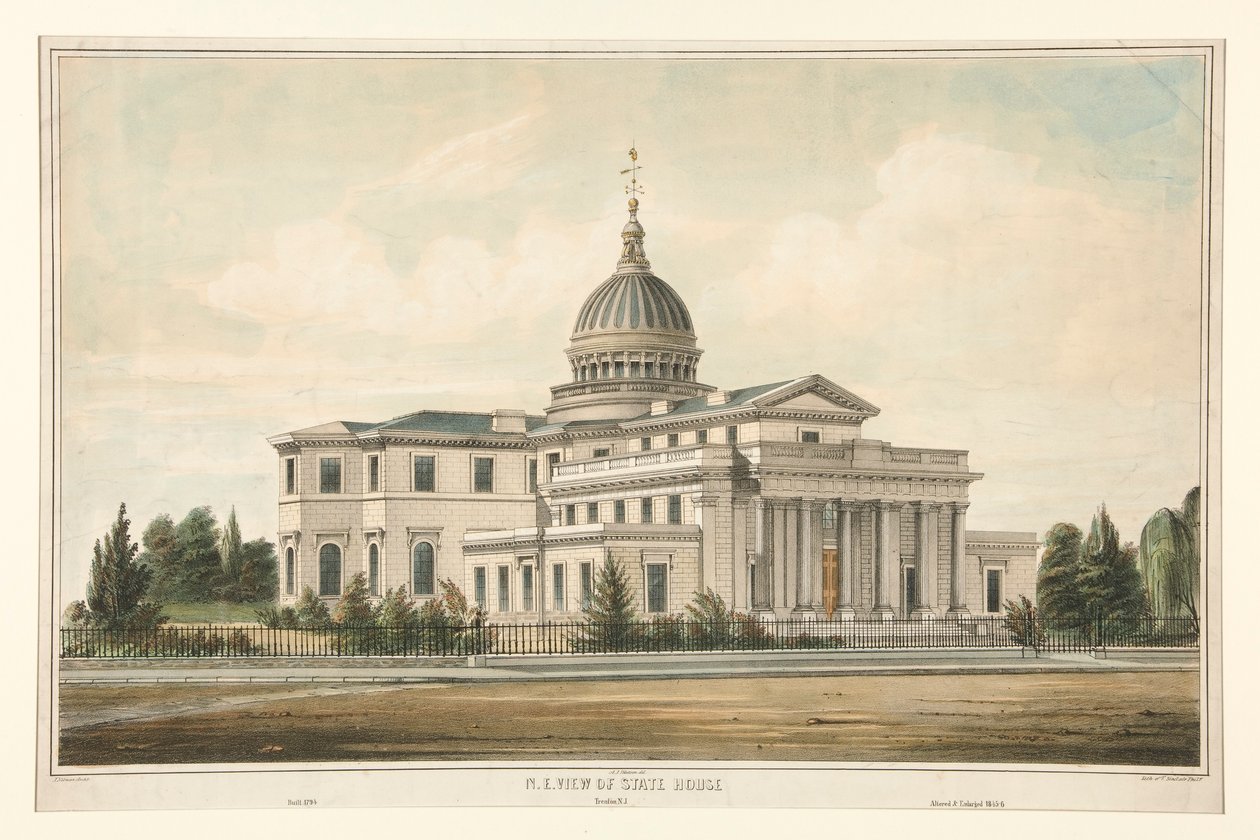 N.E. Kilátás az 1794-ben épült State House-ra – Trenton, N.J. 1845-1846 között átalakították és kibővítették alkotó: Thomas S. Sinclair