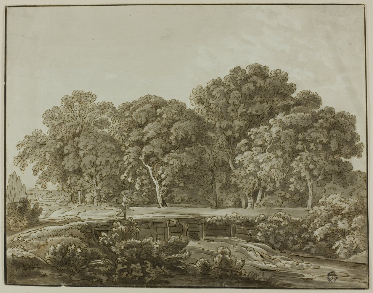Tájkép a patak felett átkelő híddal alkotó: Thomas Sandby