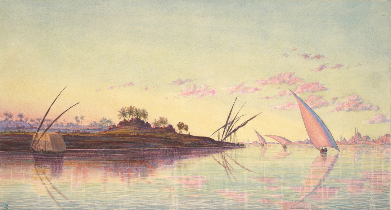 Kilátás a Nílusra Kairó közelében, kb. 1855. alkotó: Thomas Seddon