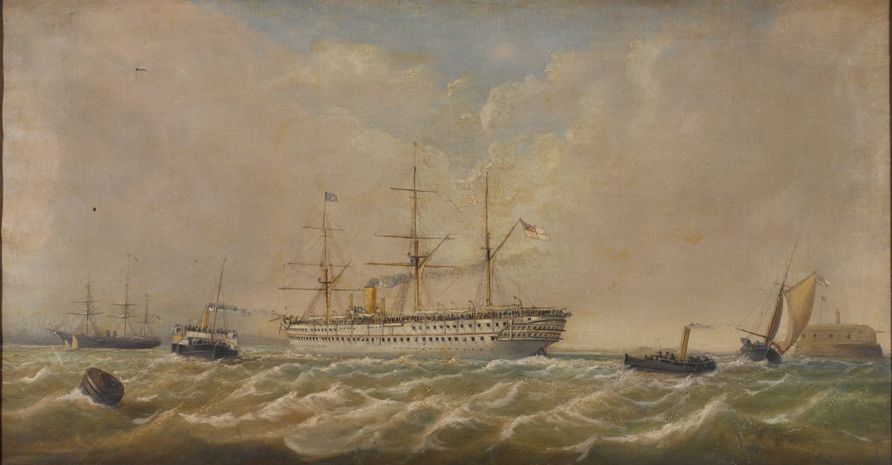 HM Troopship ?Eufrátesz? Spitheadbe érkezik Bombayből, 1879. december 5-én, és hazahozza a 3. alkotó: Thomas Sewell Robins