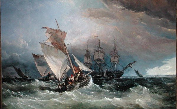 Shrimp Cutters off the Nore, Sheerness in the Distance, 1854 körül (olaj, vászon) alkotó: Thomas Sewell Robins