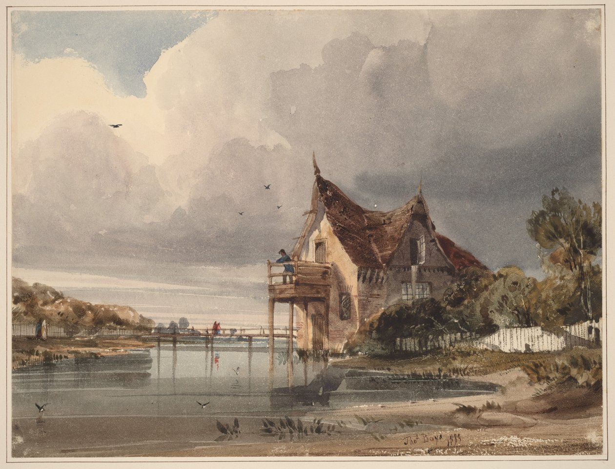 Folyó és házikó fehér léckerítéssel alkotó: Thomas Shotter Boys