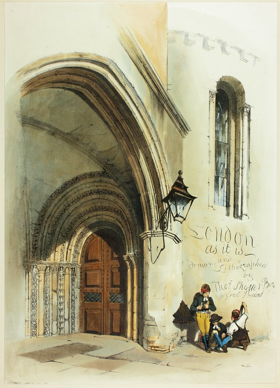 Ajtó, templom, London eredeti képének homlokzata, ahogy van alkotó: Thomas Shotter Boys