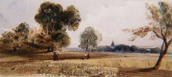 Figurák a kukoricatáblán átvezető ösvényen (akvarell) alkotó: Thomas Shotter Boys