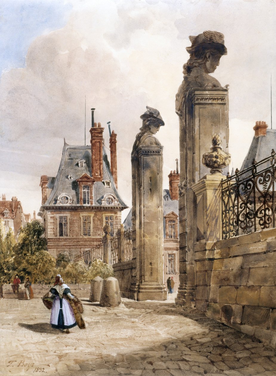 Grille Des Hermès, Porte Dauphine, Fontainebleau palota (akvarell gumiarábikummal, fehér papíron) alkotó: Thomas Shotter Boys