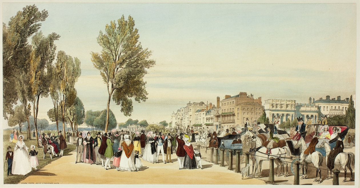 Hyde Park a Grosvenor-kapu közelében, tizenhatos tábla az eredeti londoni képről, ahogy van alkotó: Thomas Shotter Boys