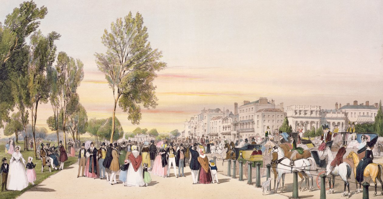 Hyde Park, Grosvenor Gate közelében, a „London As It Is”-ből, gravírozott és kocsma. a művész alkotása, 1842 alkotó: Thomas Shotter Boys