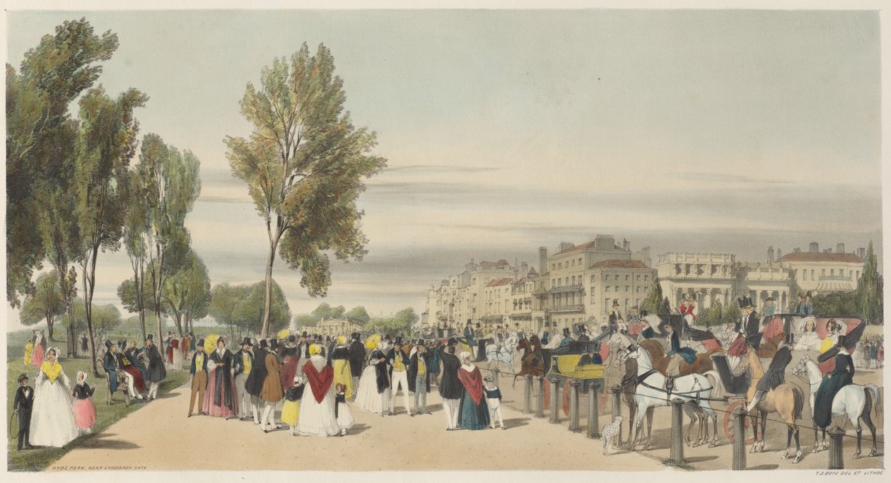 London, ahogy van: Hyde Park, a Grosvenor Gate közelében alkotó: Thomas Shotter Boys