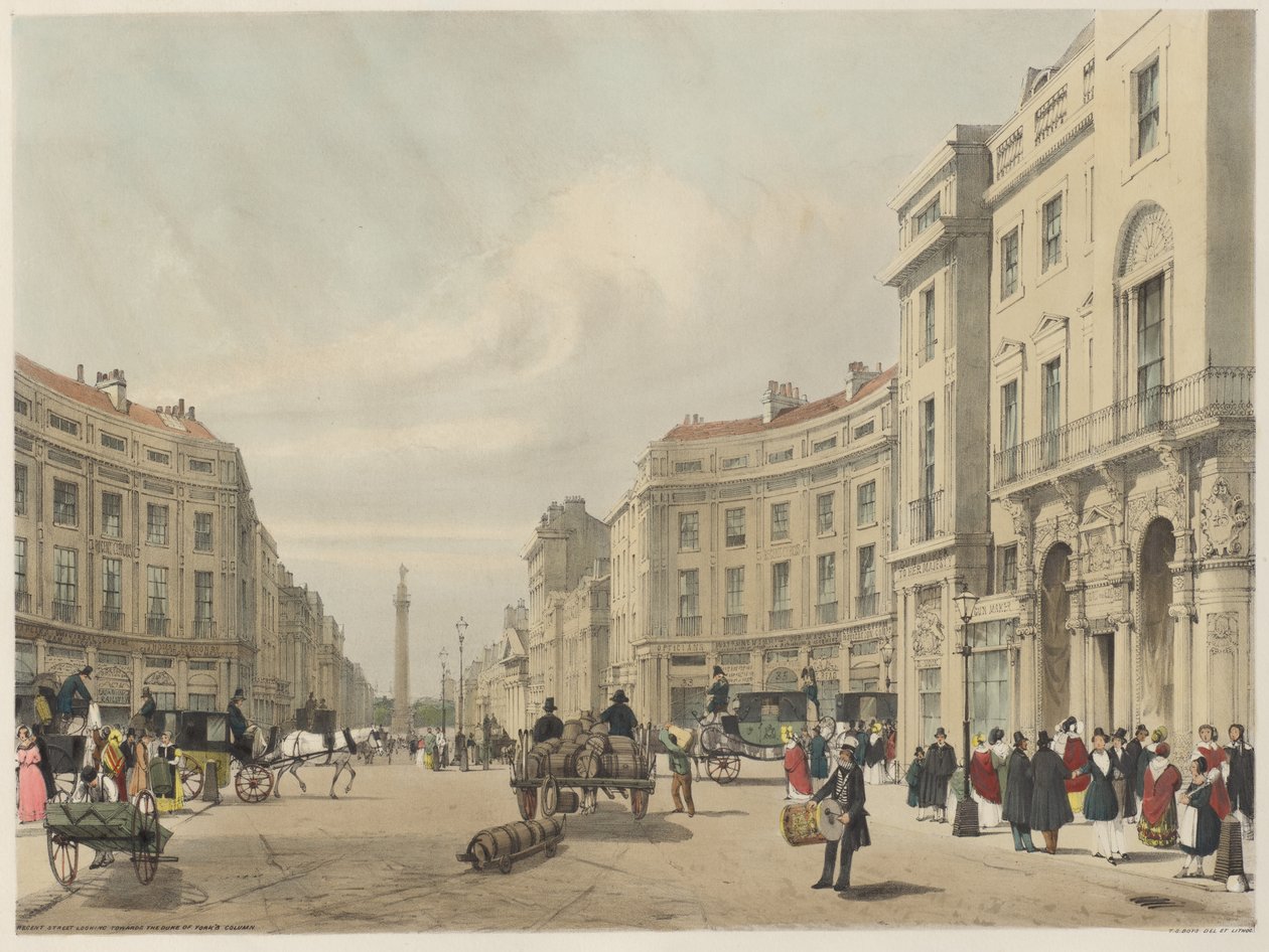London úgy, ahogy van: Regent Street, York hercege oszlopa felé néz alkotó: Thomas Shotter Boys