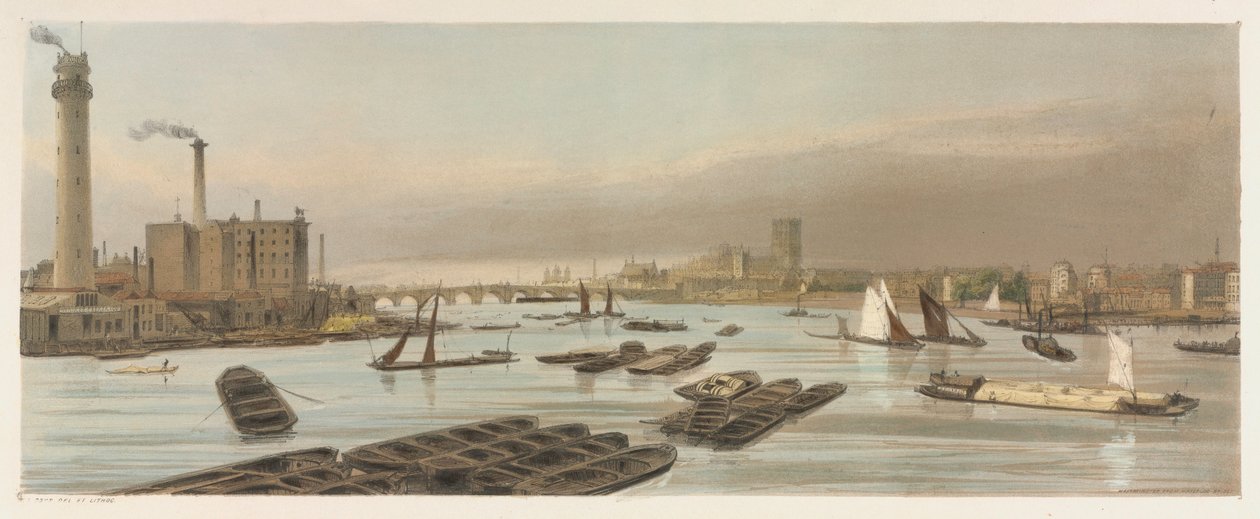 London, ahogy van: Westminster, a Waterloo hídról, 1842. alkotó: Thomas Shotter Boys
