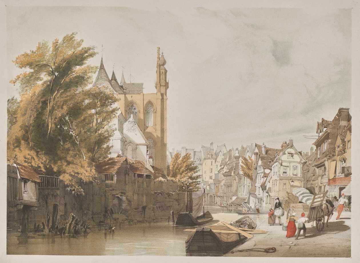 Festői építészet Párizsban, Gentben, Antwerpenben, Rouenben: Rue du Rivage, Abbeville, Franciaország alkotó: Thomas Shotter Boys