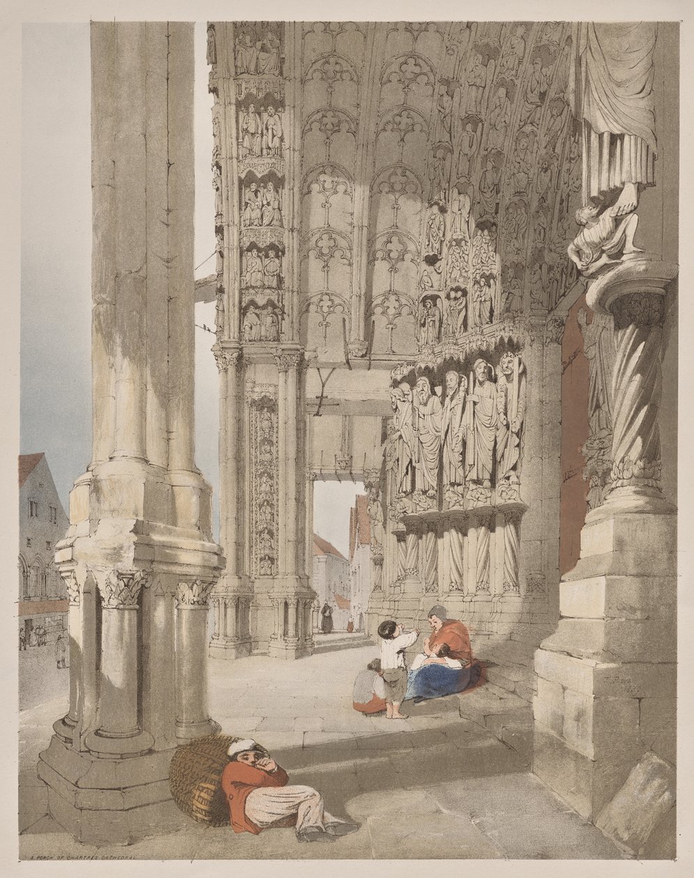 Festői építészet Párizsban, Gentben, Antwerpenben, Rouenben: Chartres-i székesegyház déli tornáca, Chartres, Franciaország alkotó: Thomas Shotter Boys