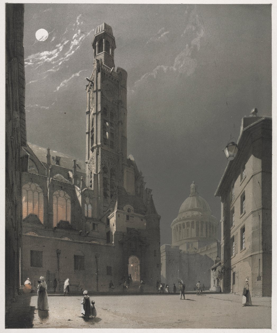 Festői építészet Párizsban, Gentben, Antwerpenben, Rouenben: St. Etienne du Mont..., 1839. alkotó: Thomas Shotter Boys