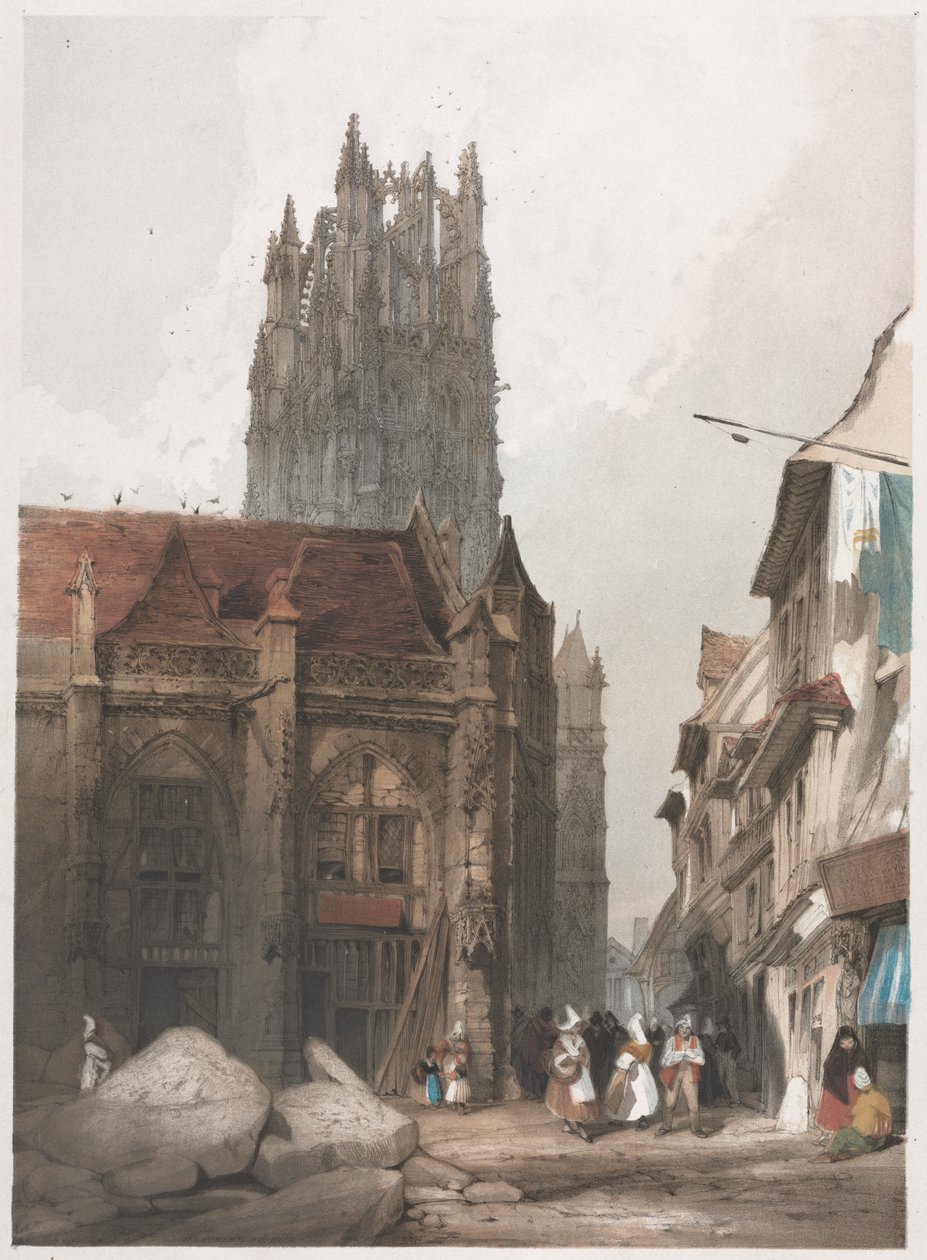 Festői építészet Párizsban, Gentben, Antwerpenben, Rouenben: St. Laurent, Rouen, Franciaország, 1839. alkotó: Thomas Shotter Boys