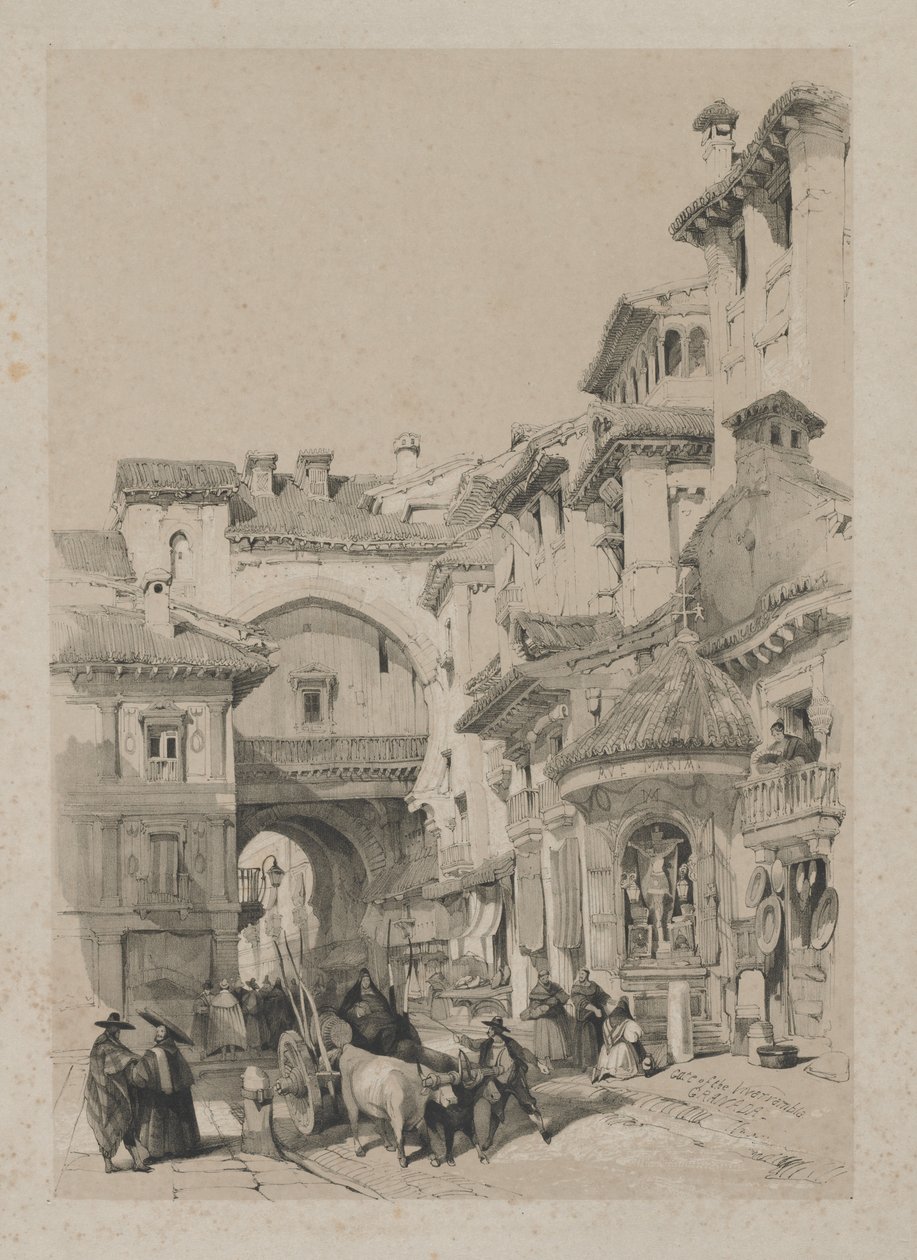 Festői vázlatok Spanyolországban: Vivarrambla kapuja, Granada, 1837. alkotó: Thomas Shotter Boys